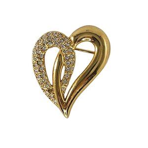 Gold-Tone Heart Pin Brooch With Rhinestones By Napier *Missing Rhinestone*